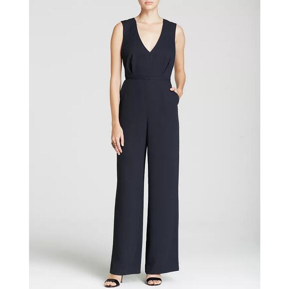 Rebecca Minkoff Navy Blue V-Neckline Sleeveless Angie Wide leg Jumpsuit Size 4 - Picture 1 of 12